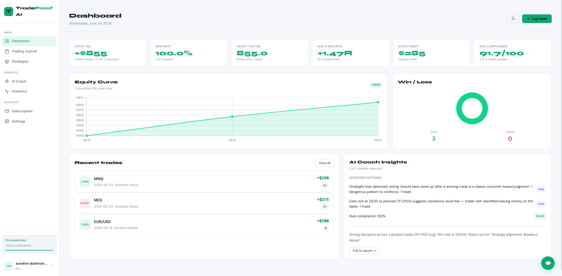 TradeProof AI Dashboard